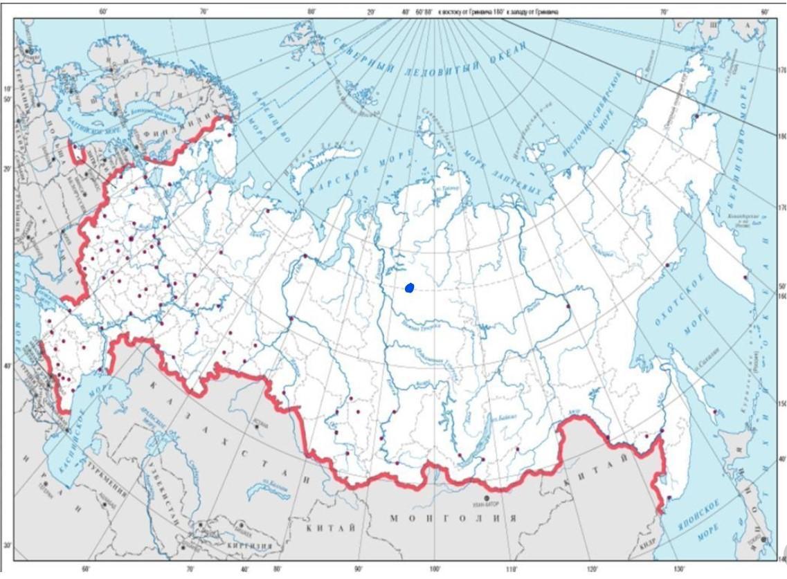 Границы РФ на контурной карте