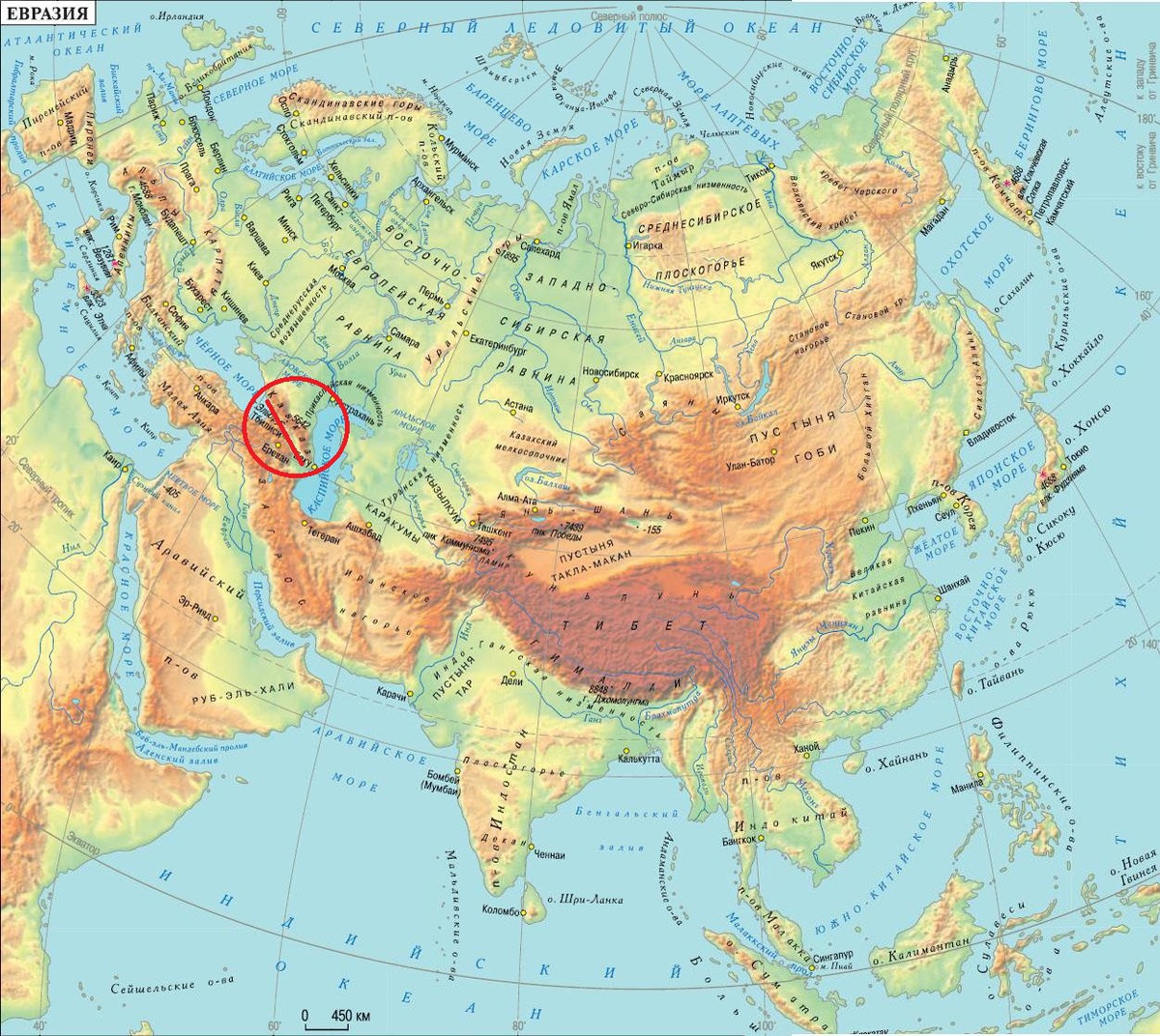 карта россии горы и равнины