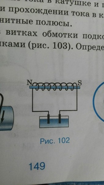 По катушке идет электрический ток направление которого показано на рисунке определите полюс 1 и 2