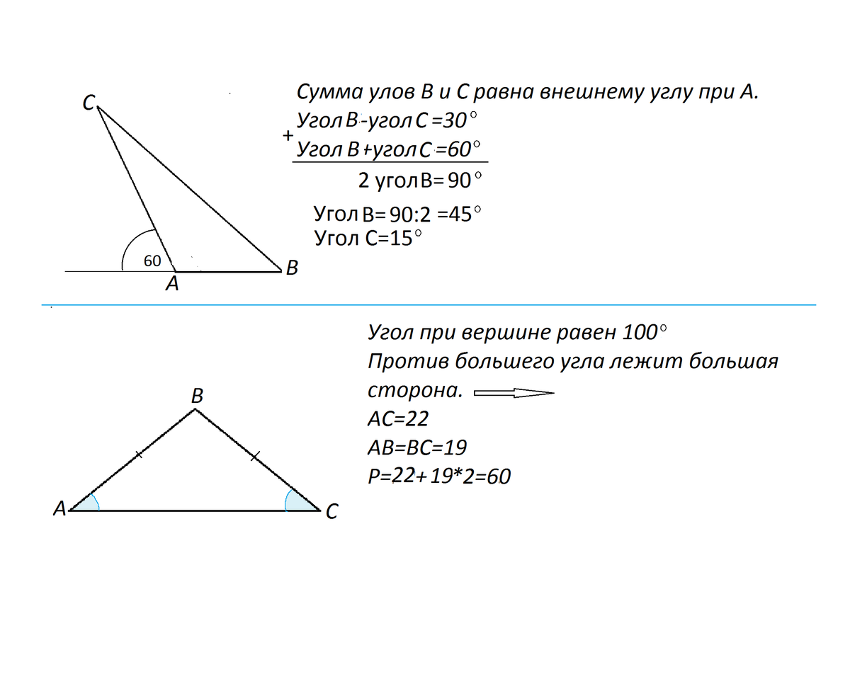 Что такое внешний угол треугольника определение чертеж чему равен внешний угол треугольника