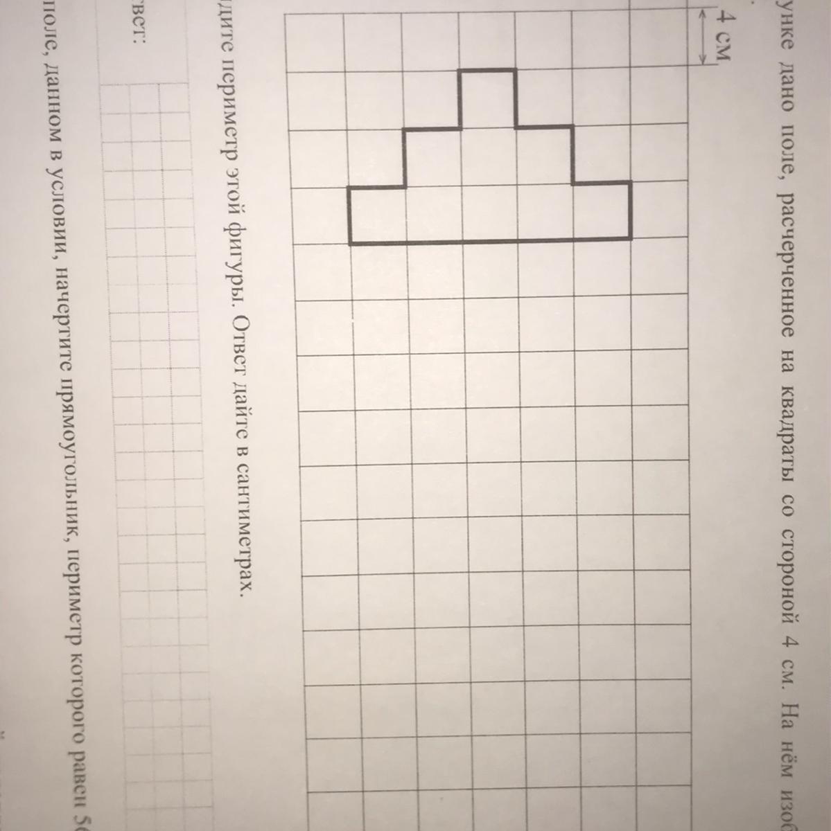 На рисунке дано поле расчерченное на квадраты со стороной 5 см и 3 см