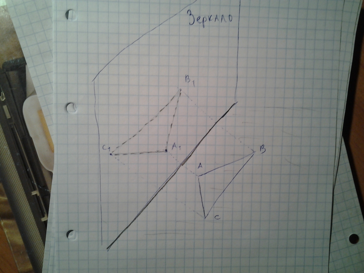Постройте изображение треугольника авс в плоском зеркале определите графически область видения этого