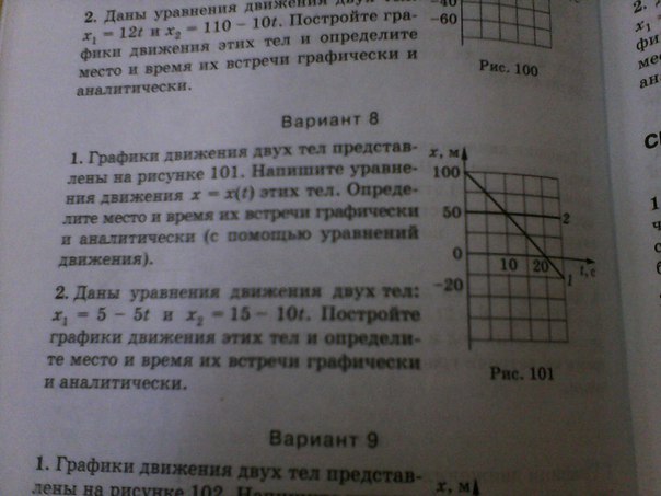 Графики движения двух тел представлены на рисунке 100 вариант 7