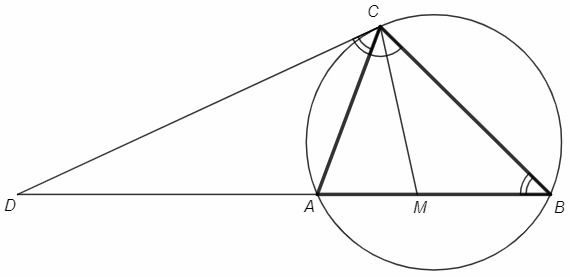 Отрезки треугольника авс ам. Касательная к описанной окружности треугольника ABC. Биссектриса см треугольника АВС делит сторону. Биссектриса cm треугольника ABC делит сторону ab на отрезки ам 18 и МВ 19. Касательная к описанной окружности треугольника.